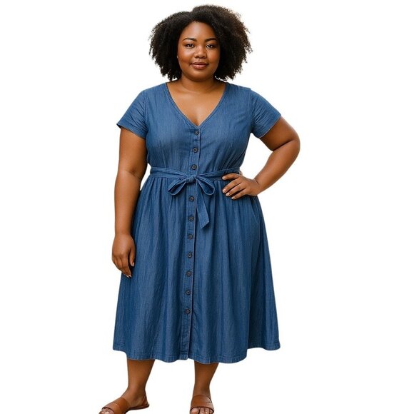 eShakti Blue Midi Dress - Picture 1 of 15